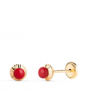 Pendientes bola coral Anabela 5 mm 18 K. Pendientes recién nacida, pendientes de niña.