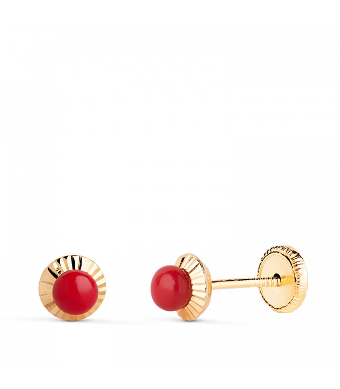 Orecchini sfera corallo Anabela 5 mm 18 Kt, ideali regalo bambina e neonata.