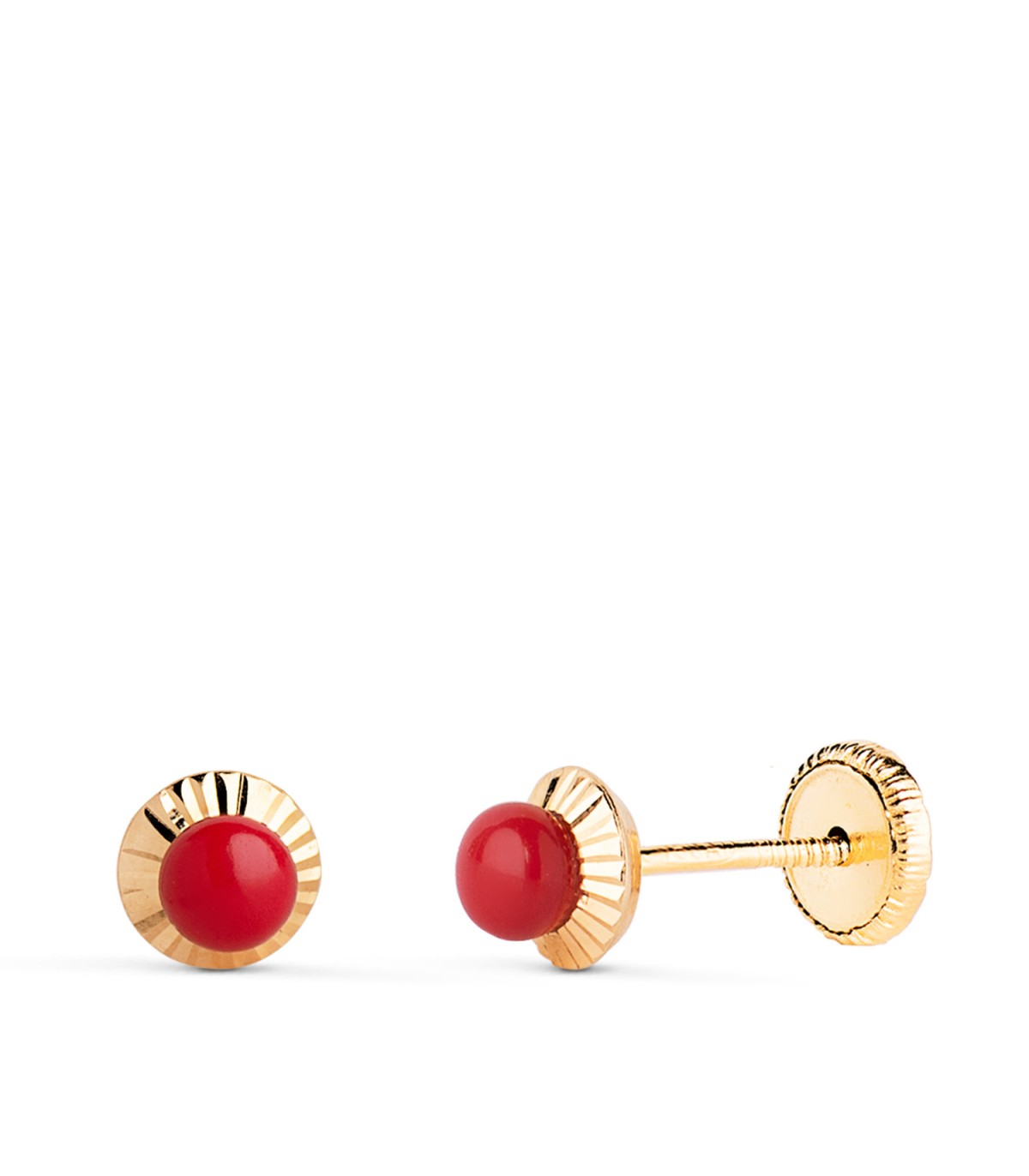 Orecchini sfera corallo Anabela 5 mm 18 Kt, ideali regalo bambina e neonata.
