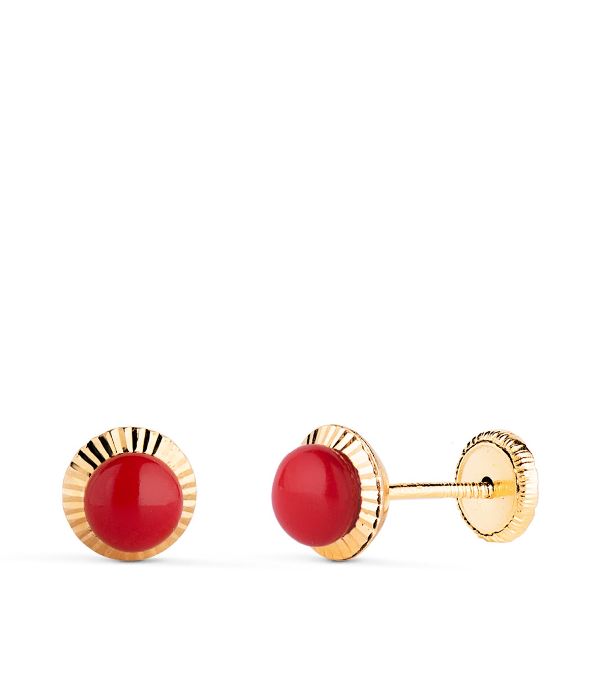Pendientes bola coral Anabela 6 mm 18 K. Pendientes recién nacida, pendientes de niña.