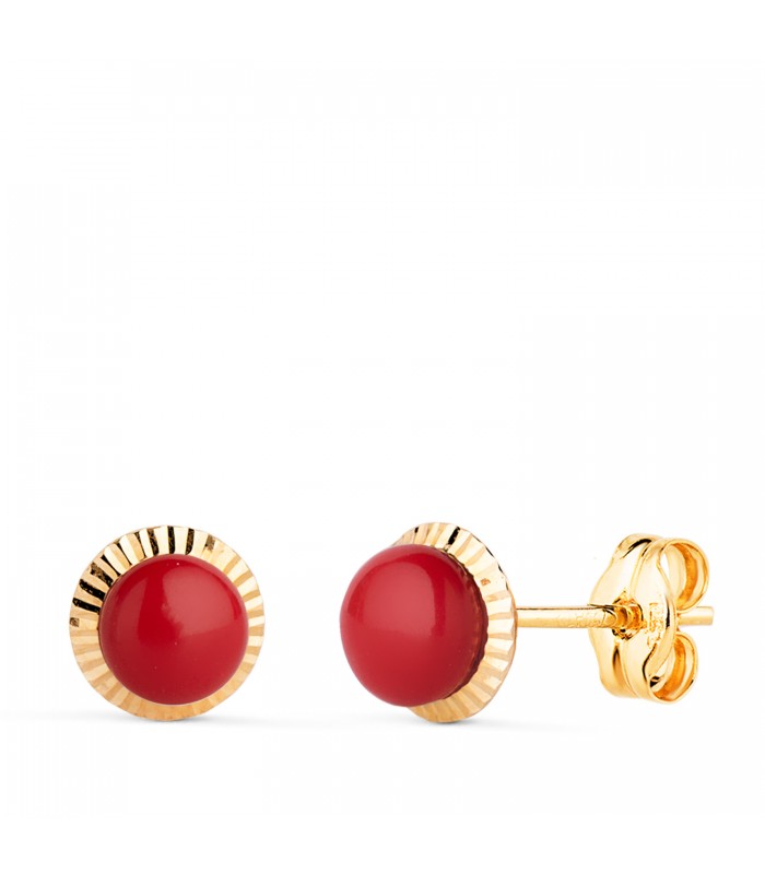 Clous d'oreilles Anabella boule corail 7 mm 18kt - Boucles d'oreilles enfants et nouveau-nés