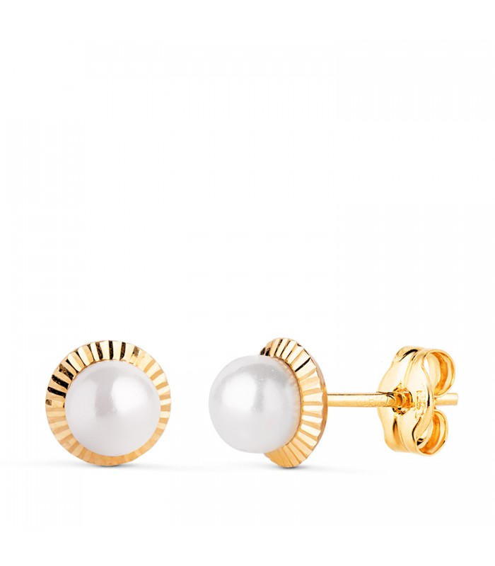 Pendientes Anabela perla 7 mm 18K. Pendientes recién nacida, pendientes de niña.