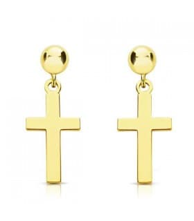 Orecchini pendenti in oro giallo con ciondolo Croce - modello Ana 18 carati 12mm