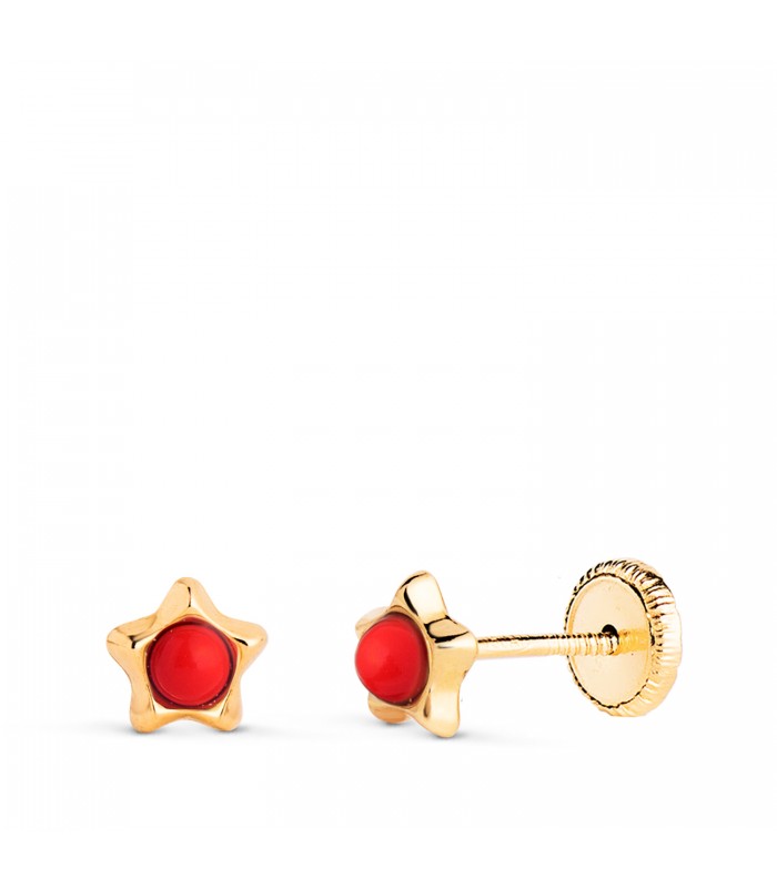 Clous d'oreilles 18K Fiona étoile corail 5mm - Boucles d'oreilles enfants et nouveau-nés