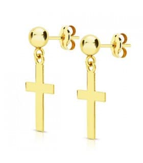 Orecchini pendenti in oro giallo con ciondolo Croce - modello Ana 18 carati 12mm