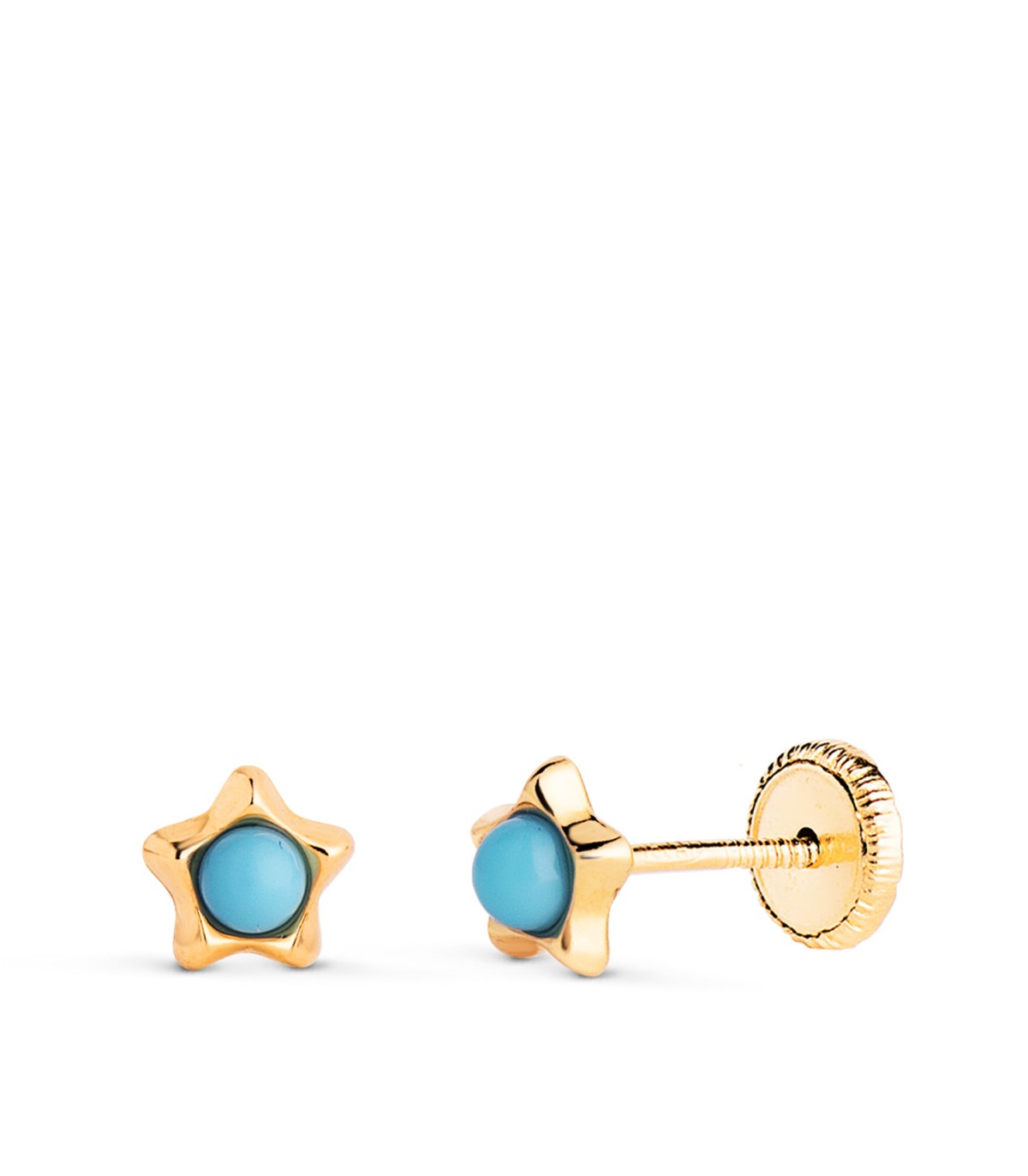 Pendientes 18K Fiona estrella turquesa 5mm. Pendientes recién nacida, pendientes de niña.