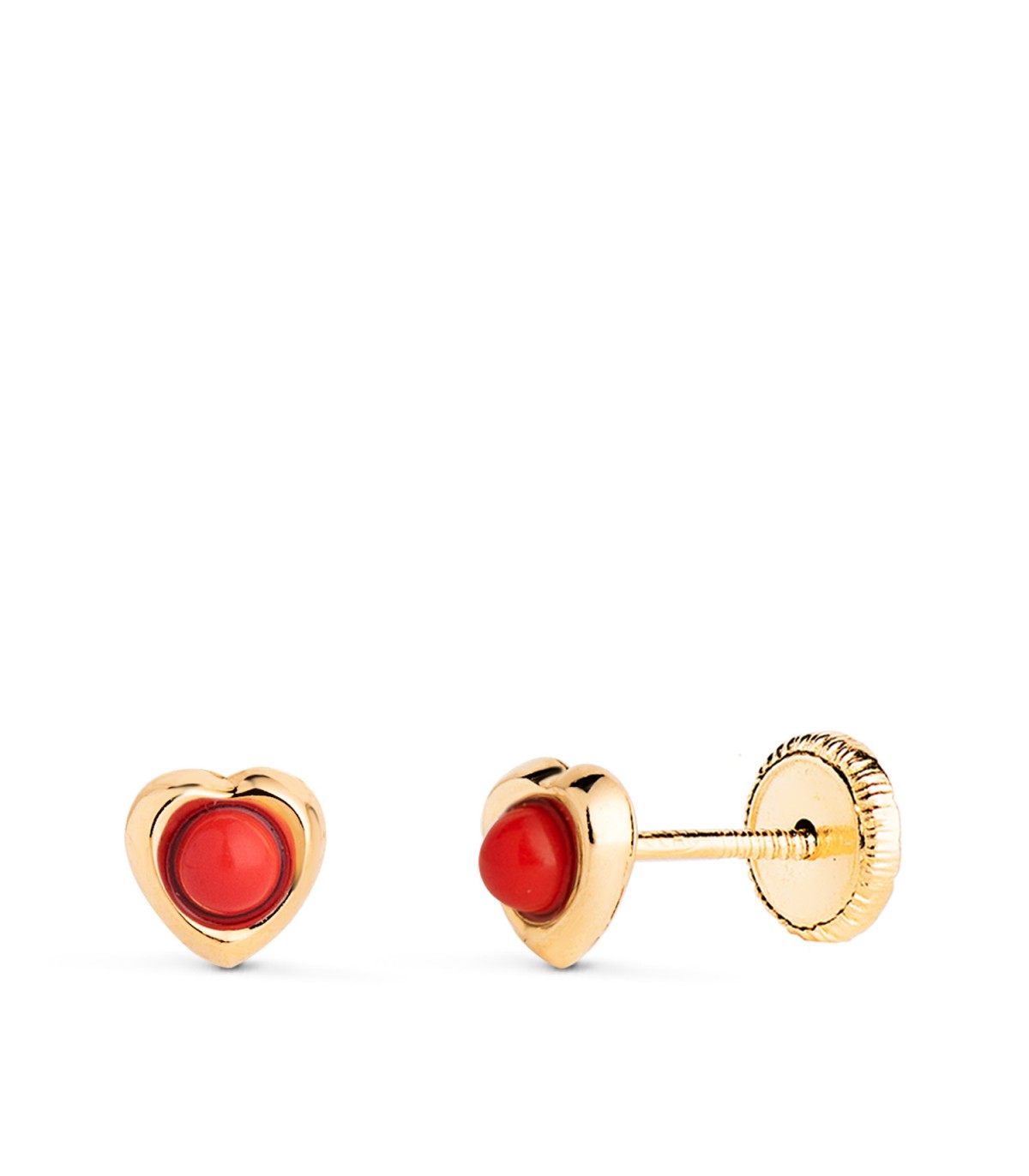 Clous d'oreilles 18K Fiona coeur corail 5mm - Boucles d'oreilles enfants et nouveau-nés