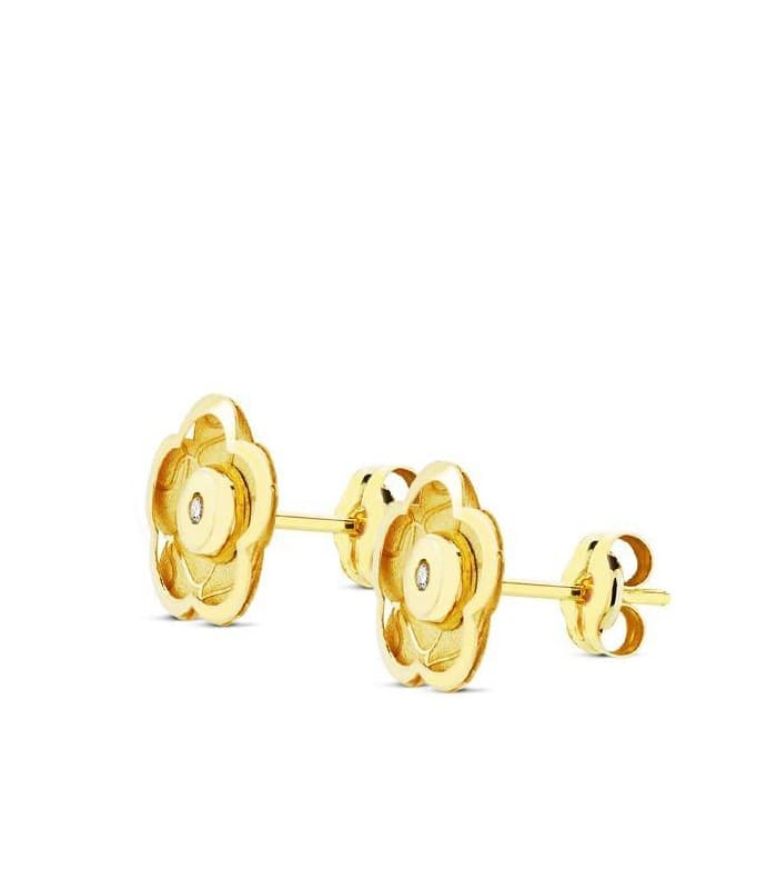Blumen-Ohrstecker Zirkonia teilmattiert – Damen Ohrringe 750 Gold 18652 Blume