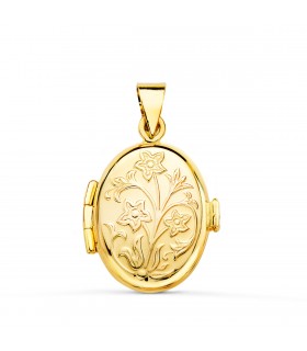 Pendentif Porte Photos Ovale floral Or Jaune 18 K 18 MM