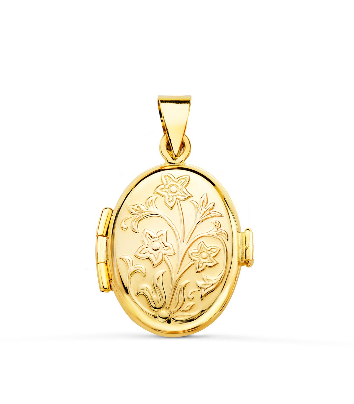 Pendentif Porte Photos Ovale floral Or Jaune 18 K 18 MM