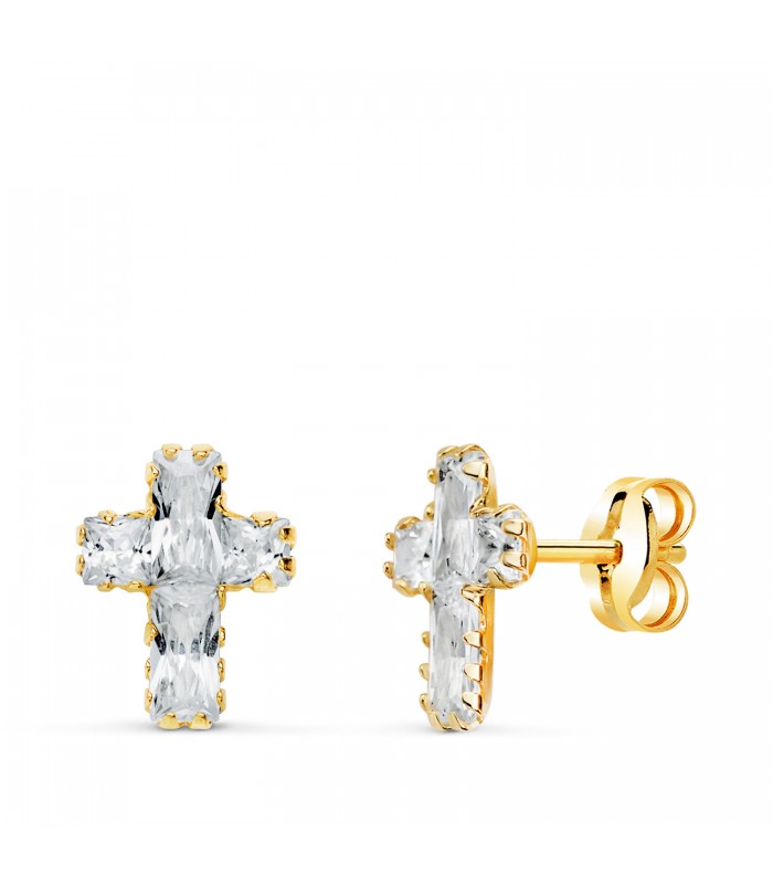 Pendientes 18K Cruces Circonitas 8,5mm. Pendientes de hombre, unisex y mujer.