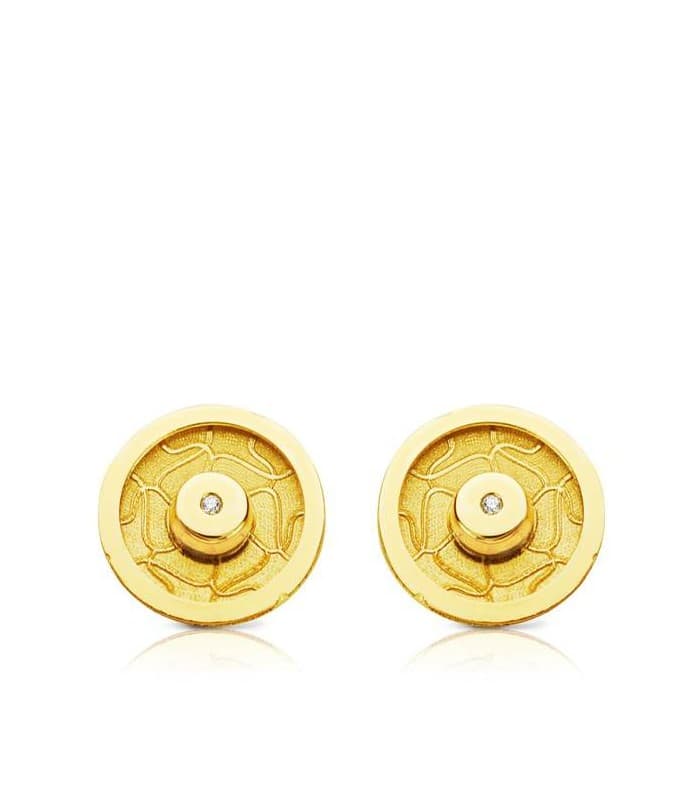 Runde Ohrstecker mit Zirkonia und teilmattierter Oberfläche | Ohrringe Damen 18K Gelbgold