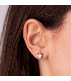 Orecchini donna punto luce di oro bianco 750, modello Alina zirconi quattro griffe 6mm