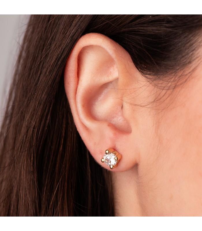 Pendientes mujer Alina Oro amarillo 18K 6mm. Dormilonas circonitas 4 garras.