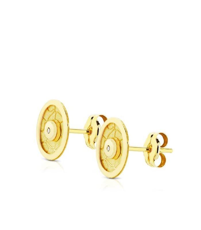 Runde Ohrstecker mit Zirkonia und teilmattierter Oberfläche | Ohrringe Damen 18K Gelbgold