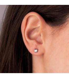 Boucles d'oreilles puces Alina Or blanc 18K 4 mm 4 Griffes - Bijoux pour femme - or 750/1000