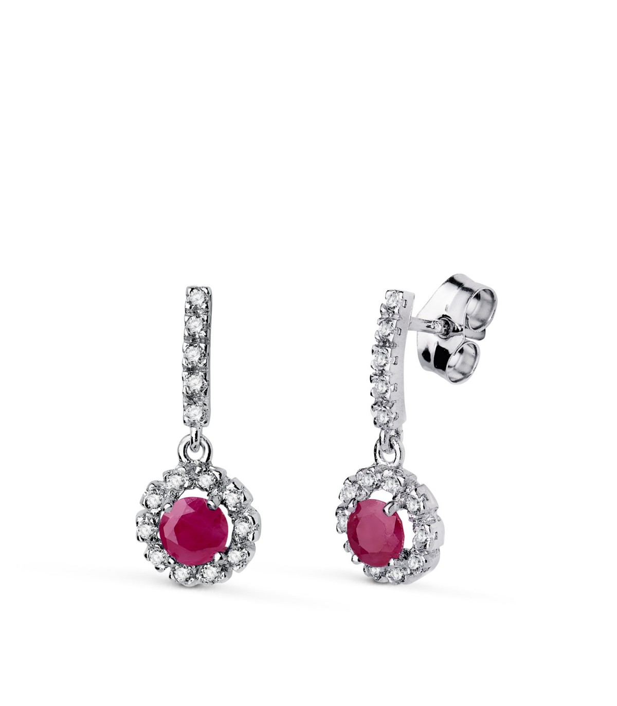Boucles d'oreilles Rubis pour femme - Or Blanc 750 - Boucles d'oreilles pendantes avec pierre précieuse