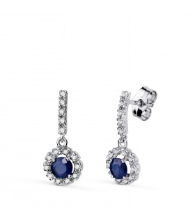 Orecchini zaffiri blu 0,50 ct Oro bianco 18kt - Rosetta, motivo tondo pavè | Orecchini pendenti da donna e matrimonio.