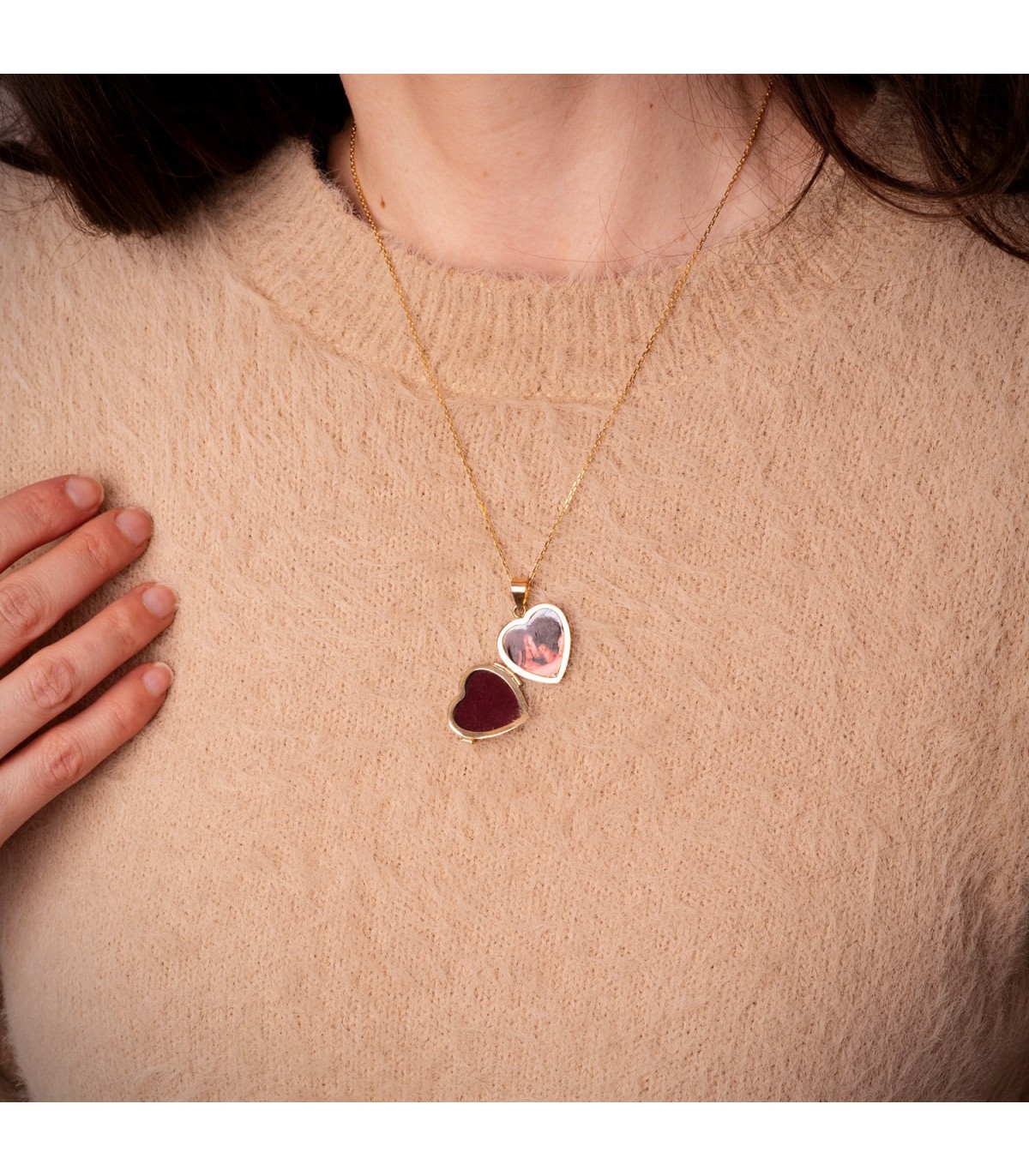 Pendentif cassolette en forme de cœur pour deux photos | Colliers personnalisés femme