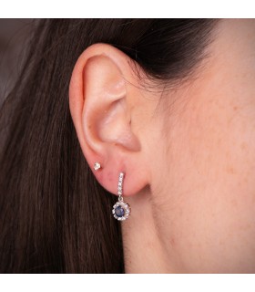 Orecchini zaffiri blu 0,50 ct Oro bianco 18kt - Rosetta, motivo tondo pavè | Orecchini pendenti da donna e matrimonio.