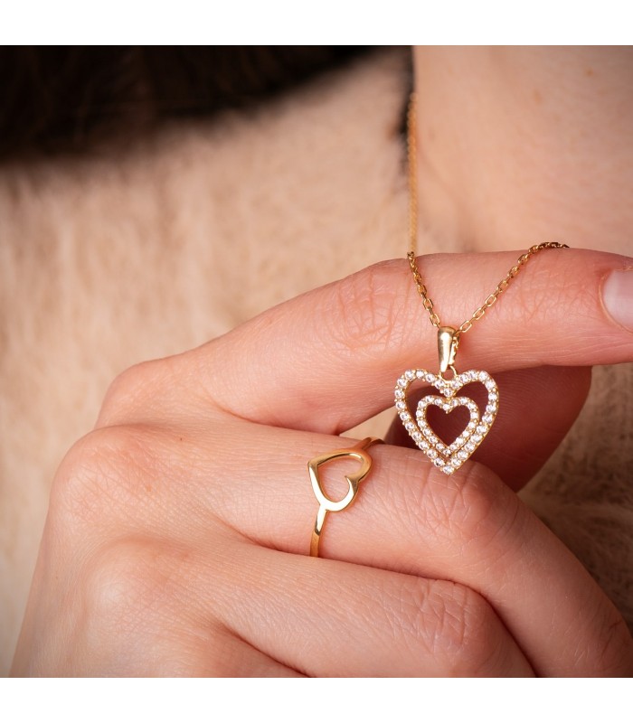 Colgante Love Heart Oro Amarillo 18K Circonitas Collar romántico amor