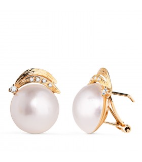 Pendientes Gen Perlas de Mabe Oro 18 Kilates. Perla cultivada 15 - 16 MM. Joyas para mujer, estilo antiguo retro.