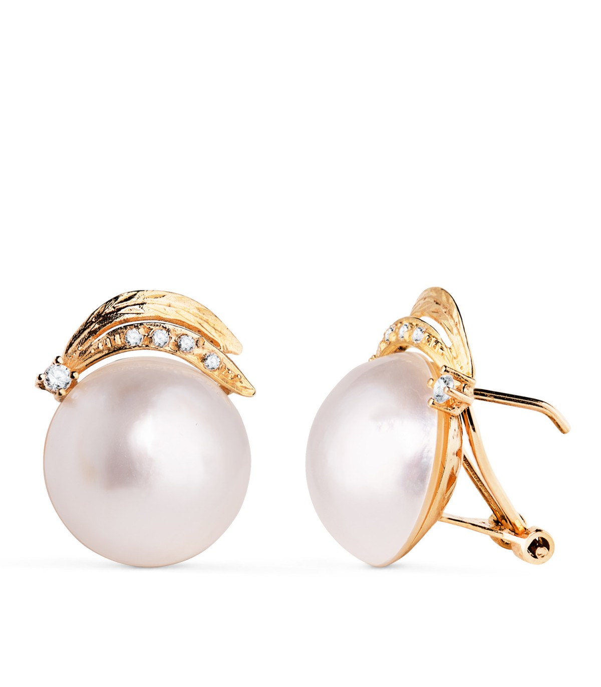 Pendientes Gen Perlas de Mabe Oro 18 Kilates. Perla cultivada 15 - 16 MM. Joyas para mujer, estilo antiguo retro.