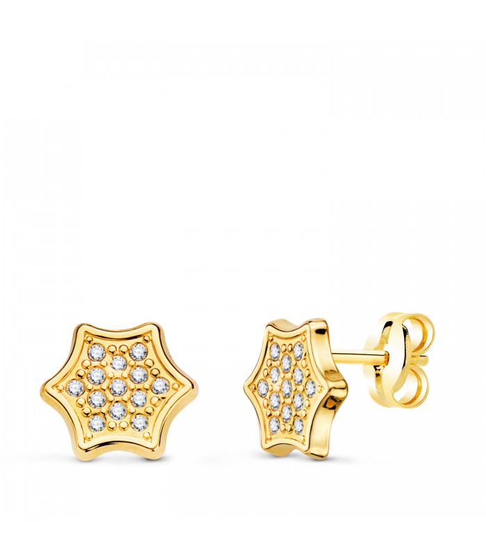 Pendientes de mujer Estrellas circonitas Oro 18K 7mm. Pendientes atemporales y clásicos de mujer para llevar a diario.