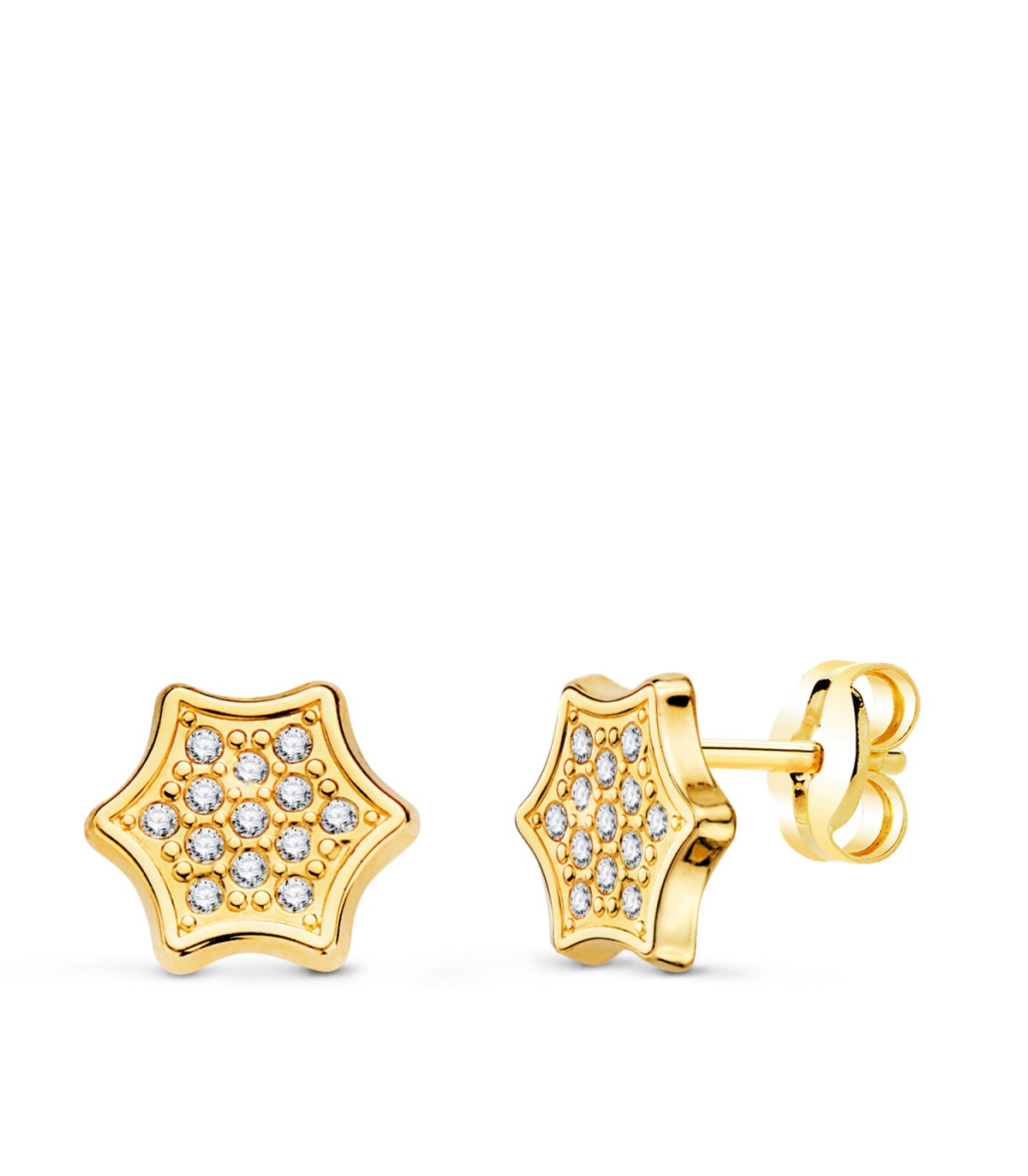 Pendientes de mujer Estrellas circonitas Oro 18K 7mm. Pendientes atemporales y clásicos de mujer para llevar a diario.