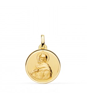 Medalla San Pedro Oro 18K 18mm Bisel. Medallas religiosas y colgantes cristianos.