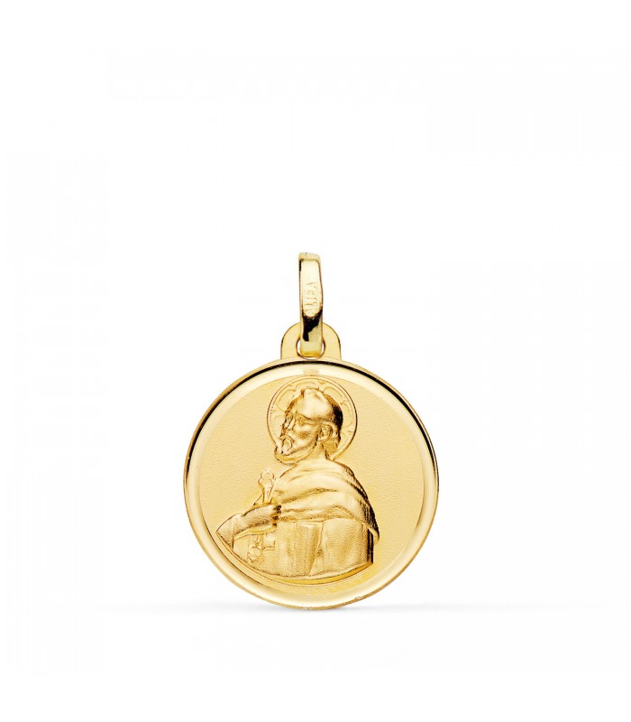 Medaglia di San Pietro in oro 18K 18mm con castone. Medaglie religiose e ciondoli cristiani.