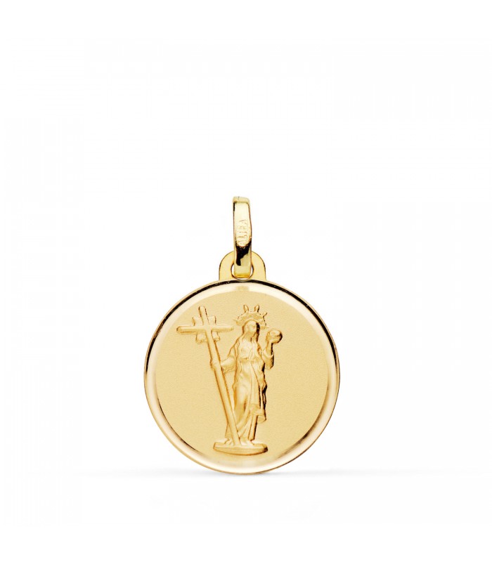 Medalla Santa Elena Oro 18K 18mm Bisel. Medallas de oro religiosas de fabricación artesanal.
