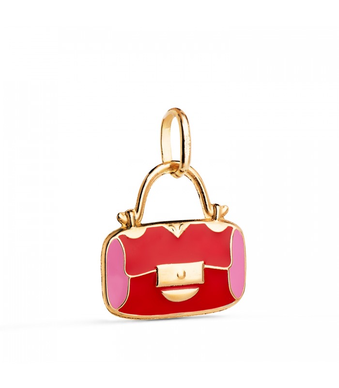 Pendentif femme bourse Luxury rouge Or 18K, émaillé en rouge et rose.