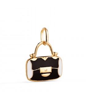 Pendentif femme bourse Luxury noire Or 18K, émaillé en noir et blanc.