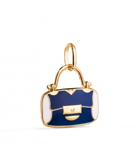 Pendentif femme bourse Luxury bleu Or 18K, émaillé en noir et blanc.