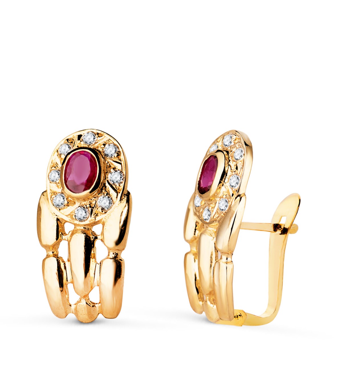 Orecchini a maglia oro giallo 18kt Rubino. Gioielli da donna.