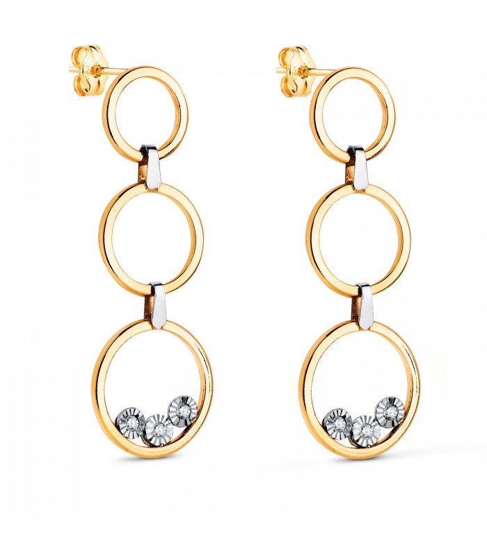 Pendientes Largos Irene Oro Bicolor 18K. Pendientes de fiesta: boda, invitada.