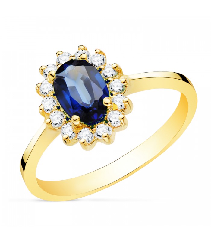 Anillo con zafiro y diamantes, anillos oro mujer - Modelo Sybil