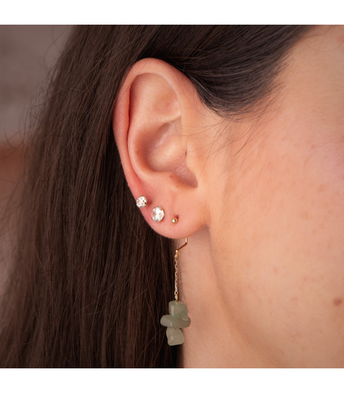 Boucles d'oreilles modernes, bijoux femme avec quartz vert en or 750.