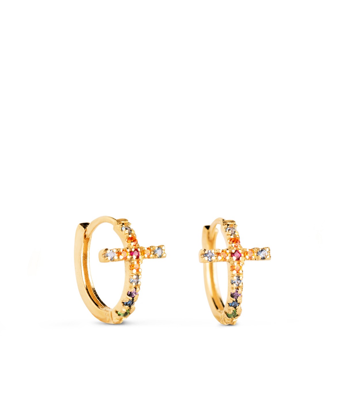 Pendientes Aros Missy Cruz Oro 18K 11mm. Aros pequeños, pendientes de oreja.
