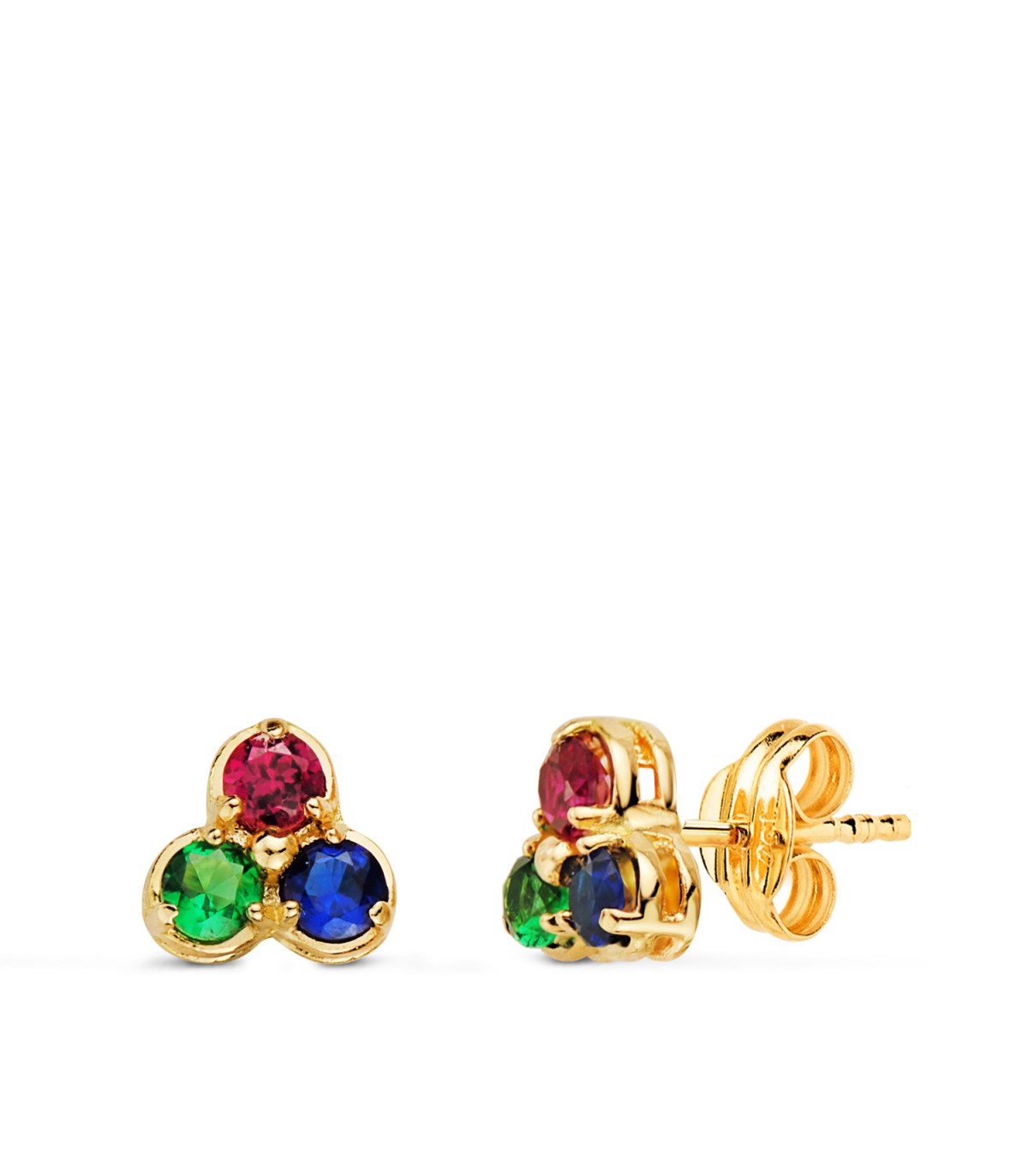 Orecchini da Donna Clover oro 18Kt - Pietre rossa, verde e blu.