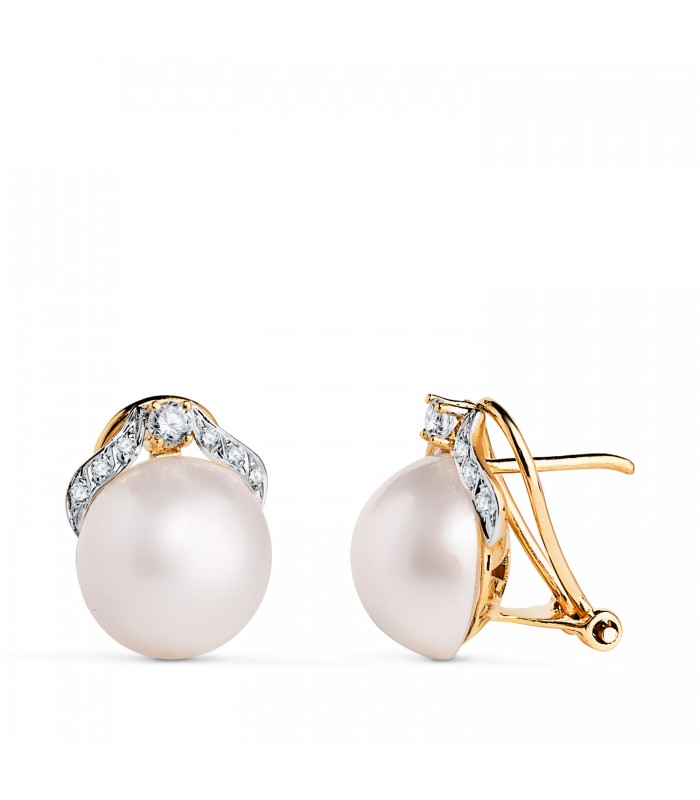 Orecchini Tsuru Perle di Mabe oro 18 Kt 11 MM. Perle coltivate giapponesi.