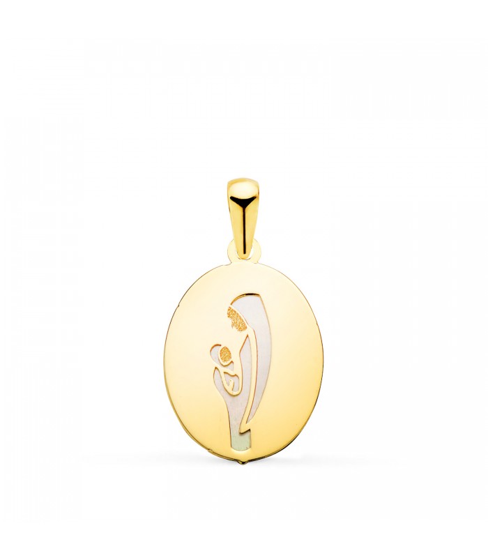 Medaglia Madonna con bambino Oro 18 kt Madreperla. Ciondoli per nascita, battessimo o Comunione.