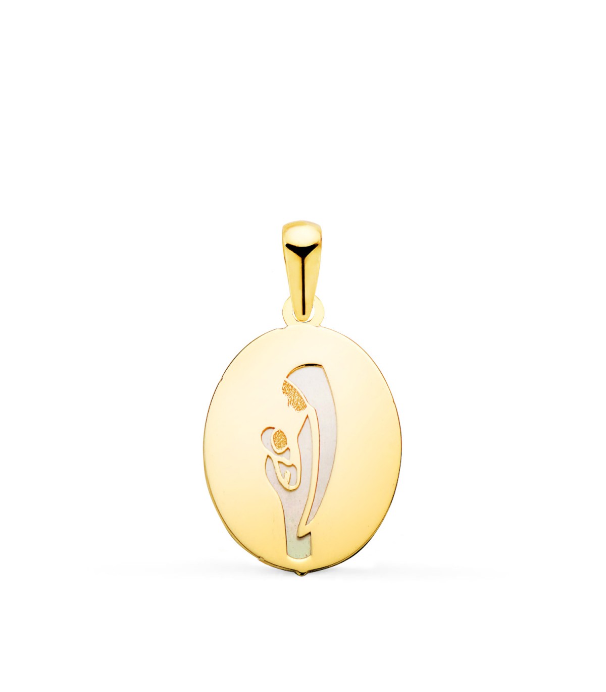 Medalla Virgen Madre e hijo Oro 18 K Nácar. Colgantes de oro, regalos de Comunión y Bautizo.