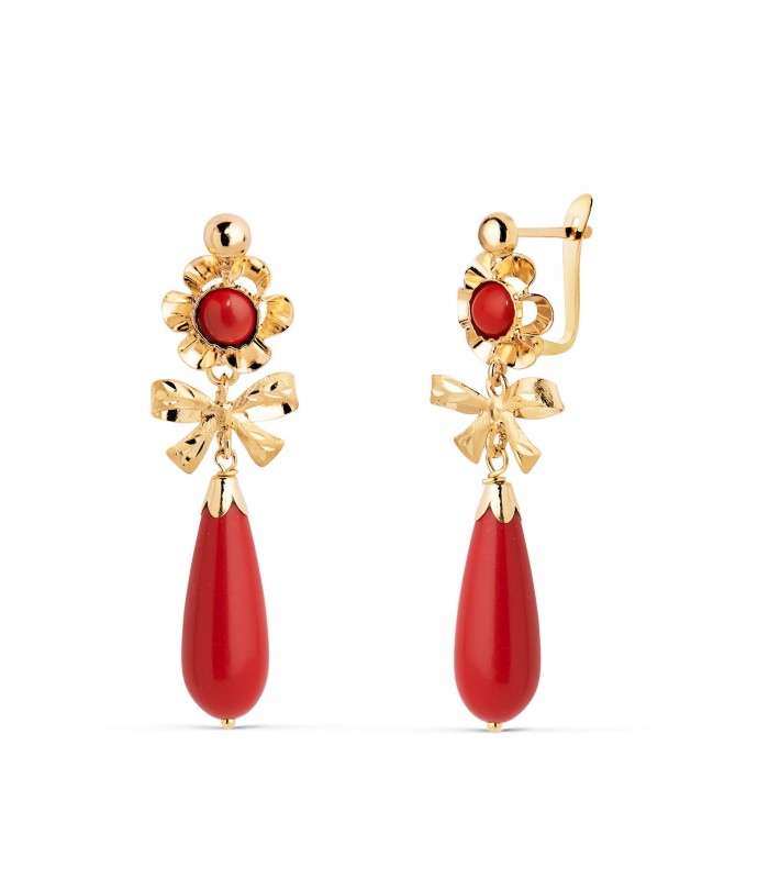 Boucles d'oreilles Pendantes Yosaelis Corail Or Jaune 18K