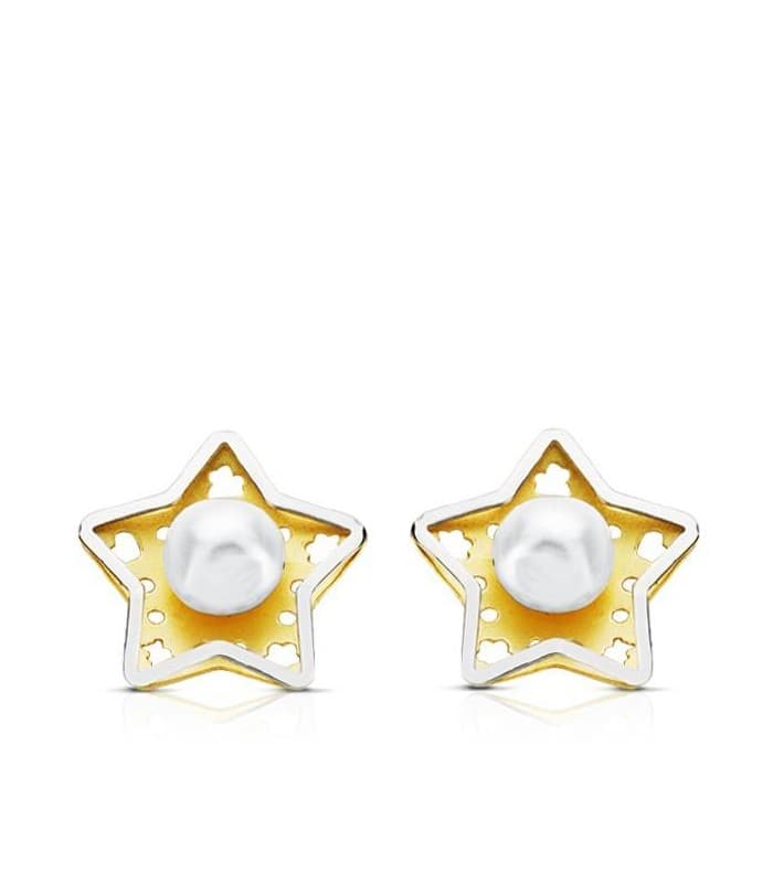 Orecchini in oro giallo e bianco con perla, modello a stelle Canace | Gioielli donna.