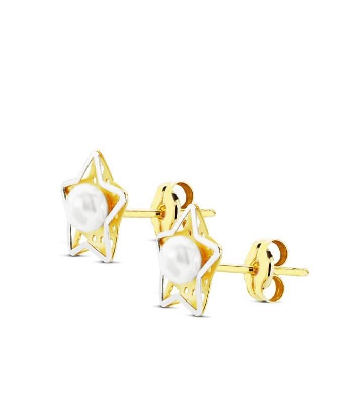 Orecchini in oro giallo e bianco con perla, modello a stelle Canace | Gioielli donna.