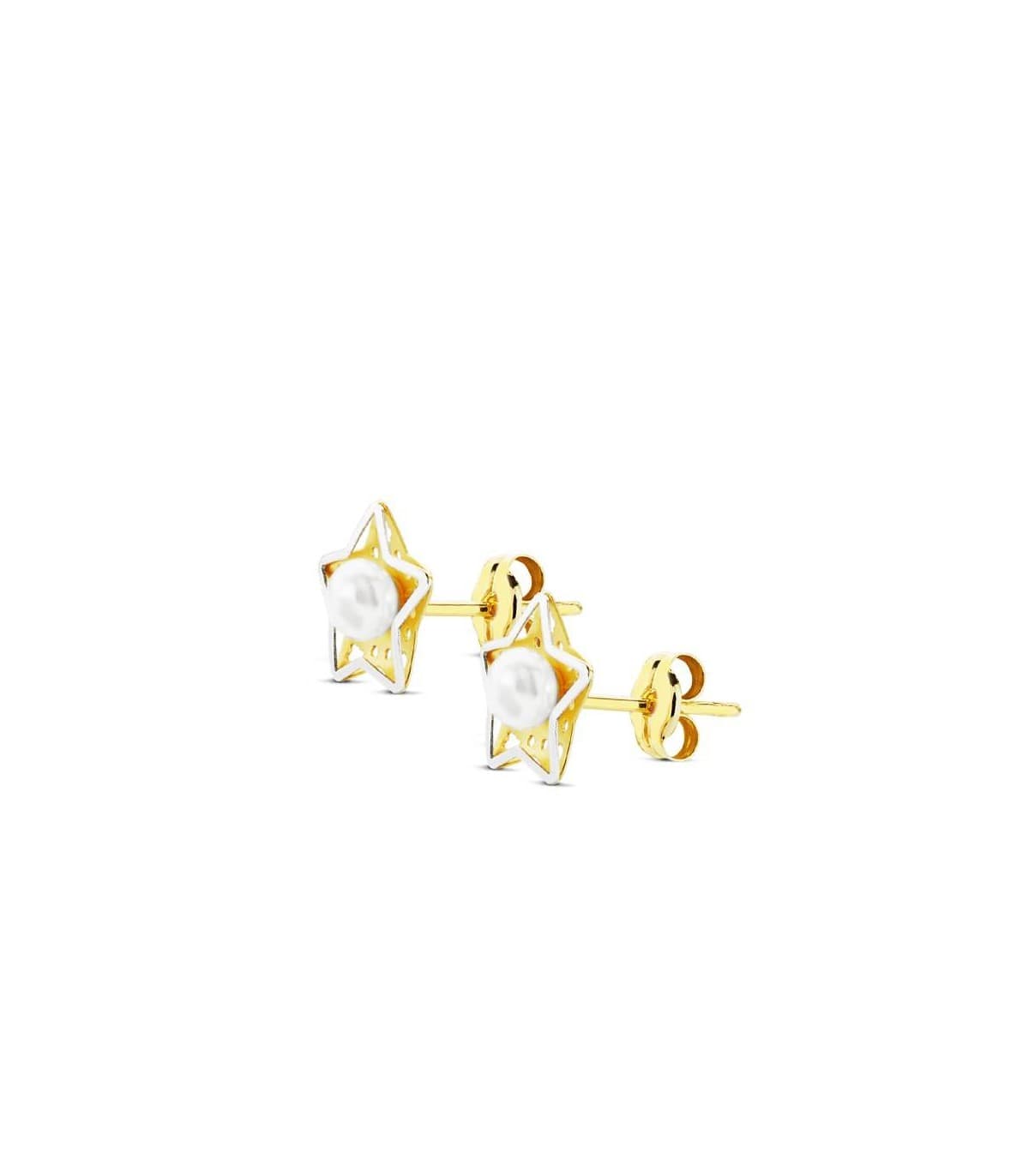 Orecchini in oro giallo e bianco con perla, modello a stelle Canace | Gioielli donna.