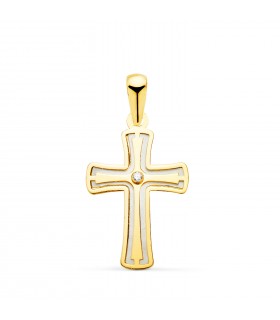 Ciondolo Croce madreperla 20mm Oro giallo 18kt. Croce battessimo, regalo nascita, comunione, cresima.