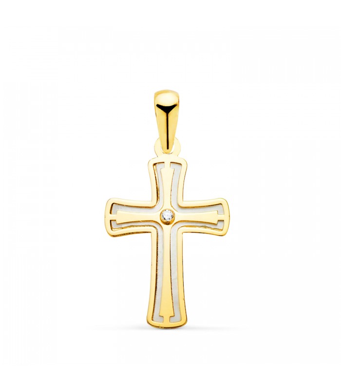 Pendentif Croix Nacre Or Jaune 18K 20mm. Croix pour Baptême, homme, femme et enfants.